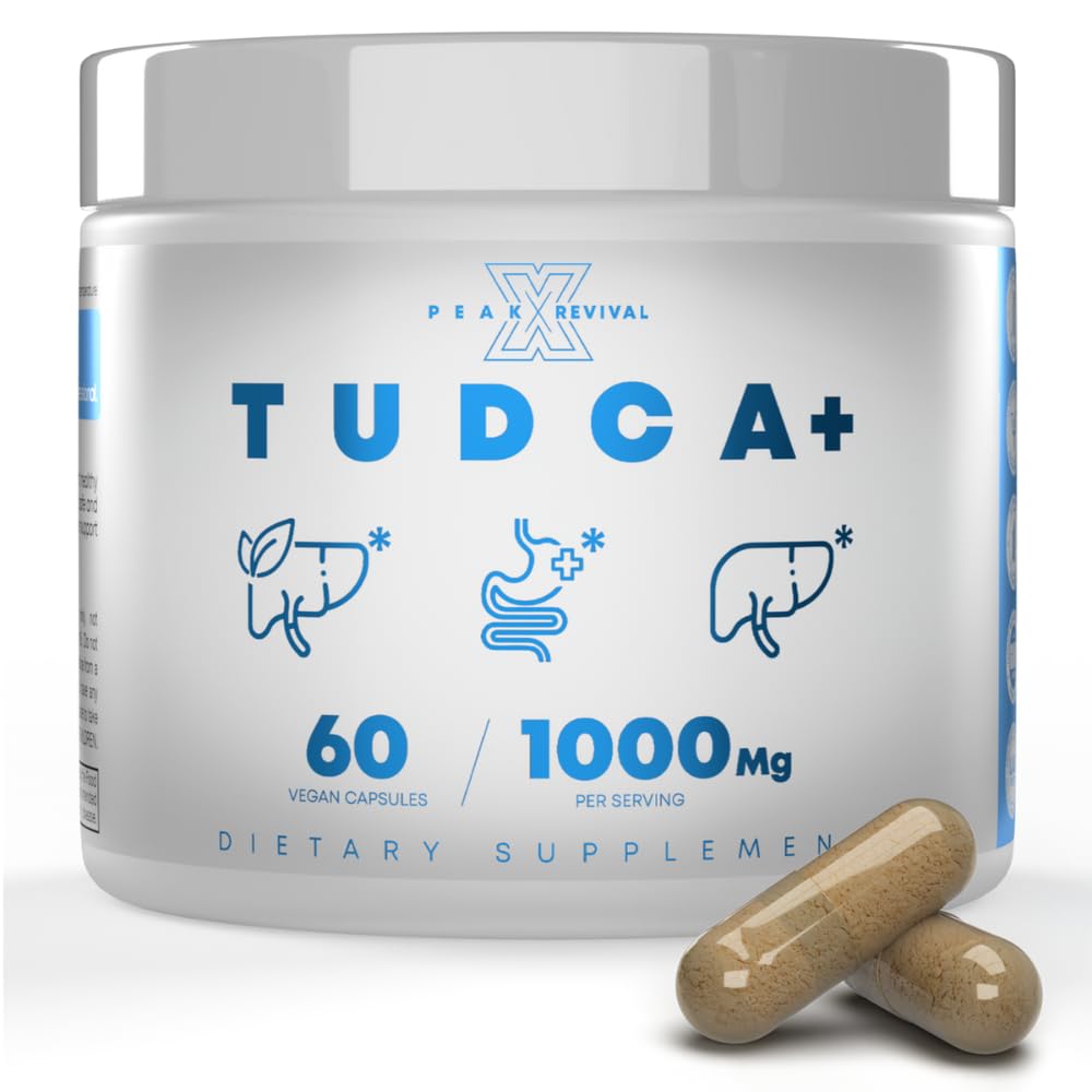 Peak Revival-X TUDCA+ 1000mg Bile Salt Supplement for Liver Support, Detoxification, Digestive Health, and Skin Health - Made in the USA (60 Vegan Capsules)