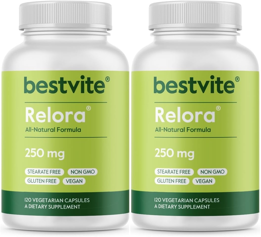 BESTVITE Filler-Free Relora 250 mg (240 Vejetaryen Capsules) (120 x 2) - Klinik olarak Araştırma - No Stearates – Vegan – No Fillers – Supports The Management of Occasional Stress*