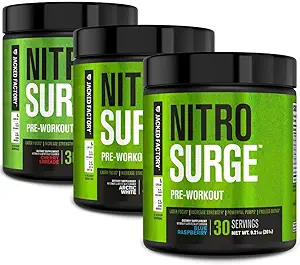 Jacked Factory NITROSURGE Pre Workout Supplement - Endless Energy, Instant Strength Gains, Clear Focus, Intense Pump | Cherry Limeade, Blue Raspberry, Arctic White (90 hizmet)