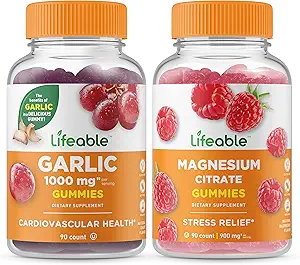 Ζωηρό σκόρδο 1000mg + Μαγνήσιο, Gummies Bundle - Μεγάλη γεύση, συμπλήρωμα βιταμινών, χωρίς γλουτένη, GMO δωρεάν, Μασώμενα Gummy