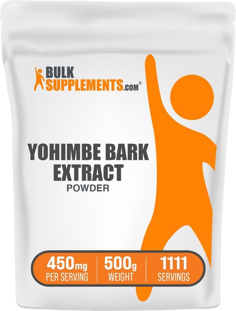 BulkSupplements.com Yohimbe Extract Powder - Yohimbe Bark Extract - Βότανο συμπλήρωμα, χωρίς γλουτένη, 450mg ανά σερβιρίσματος, 500g (1.1 lbs) (Συσκευασία του 1)