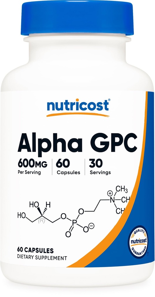 Nutricost Alpha GPC 600mg, 60 κάψουλες για χορτοφάγους - Μη ΓΤΟ και Χωρίς γλουτένη, 300mg ανά κάψουλα