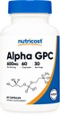 Nutricost Alpha GPC 600mg, 60 κάψουλες για χορτοφάγους - Μη ΓΤΟ και Χωρίς γλουτένη, 300mg ανά κάψουλα