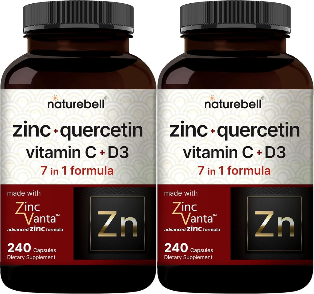 DoğaBell çinko Quercetin C & D3, 480 Capsules (2 Pack) | Quercetin 1000 mg + çinko 50 mg + Vitamin C 250 mg + Vitamin D3 5000 IU | 4-in-1 Advanced Immune & Lung Support | çinkoVanta Formula