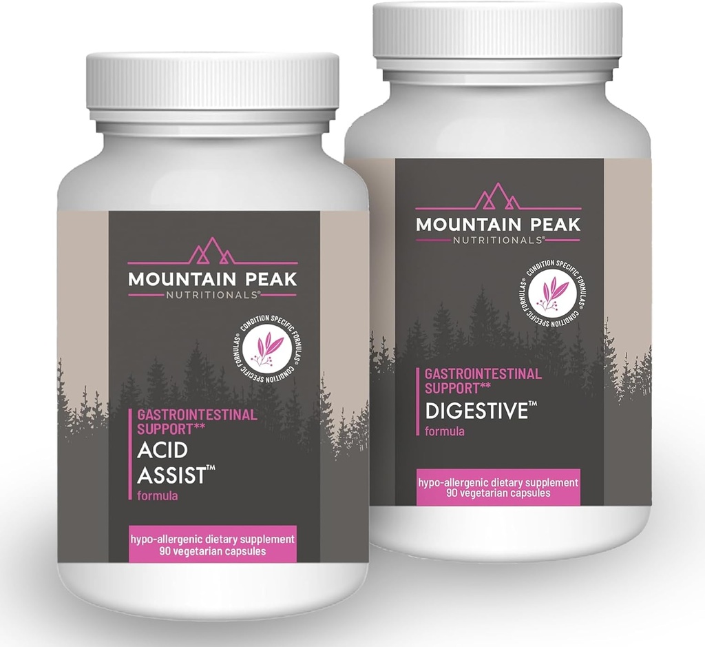 Dağ Peak Nutritionals Acid Assist & Digestive Support Combo Pack - Gastrointestinal & Digestive Health - Enzymes, Probiyotiks, & Nutrient Support - 90 Vegetarian Capsules Her Şey