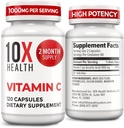 10X Υγεία Βιταμίνη C 1000mg - 120 Κάψουλες Βιταμίνη C, Υψηλής Δόσης Ασκορβικό Οξύ για Ανοσία, Αντιοξειδωτική Προστασία, Κολλαγόνο & Υποστήριξη Ιστού για Ενήλικες - Βιταμίνη C 1000 mg - Μη ΓΤΟ, Χωρίς Γλουτένη