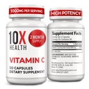 10X Sağlık Vitamini C 1000 mg - 120 Capsules C, Yüksek Dose Ascorbik Asit Immunity, Antioksi Koruma, Collagen & Tound Support for Yetişkinler - VitaminC 1000 mg - Non-GMO, Gluten-Free-GMO, Gluten-Free Asit