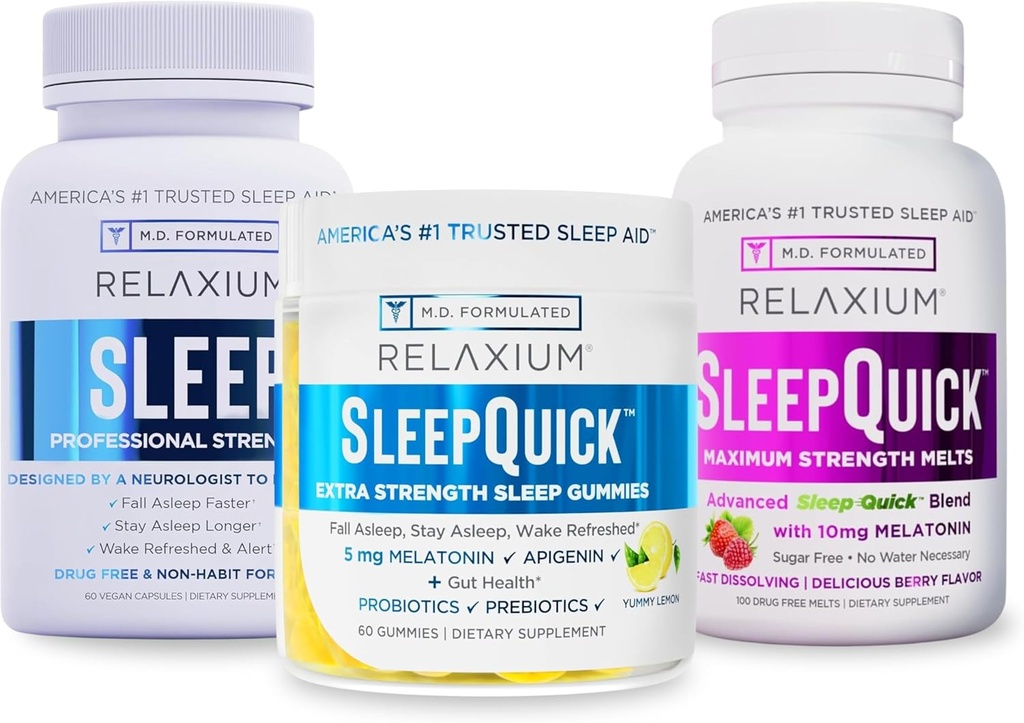 Relaxium Sleep | 60 Capsule+ Sleep Quick Melts + Gummies (Family Pack Sleep Sche)