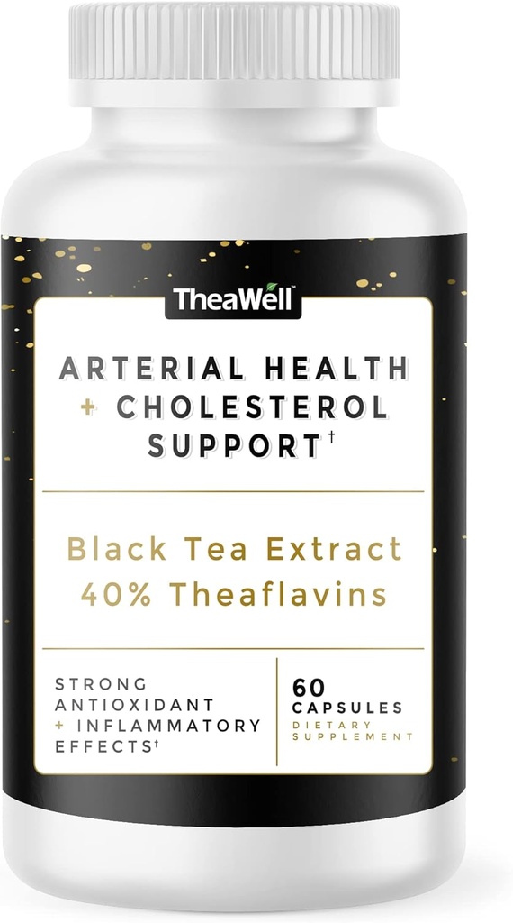 TheaE Natural Arterial Health + Cholesterol Support - 60 Count, Black Tea Extract, Theaflavins, Non GMO, Vegan, & Gluten Free