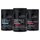 Spor Araştırması Triple Strength Omega-3 Fish Oil, Antarktika Krill Oil + Phospholipids, Choline & Astaxanthin Mini-Softgels, Keto Plus ACV 500 mg Apple Cider Vinegar & 1500 mg goBHB Exojen Ketones