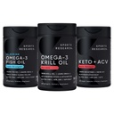 Sports Research Triple Strength Omega 3 Fish Oil, Antarctic Krill Oil + Phospholipids, Choline & Astaxanthin Mini-Softgels, Keto Plus ACV 500mg μηλίτη της Apple και 1500mg goBHB Exogenous Ketones