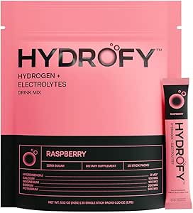 Hydrofy Hidrojen Su + Elektrolytes Drink Mix | H2 Hydration Packets with Molecular Hidrojen, sodyum, Pyum, Magnezyum, Kalsiyum ve Minerals | No Sugar | Raspberry 25 Ct