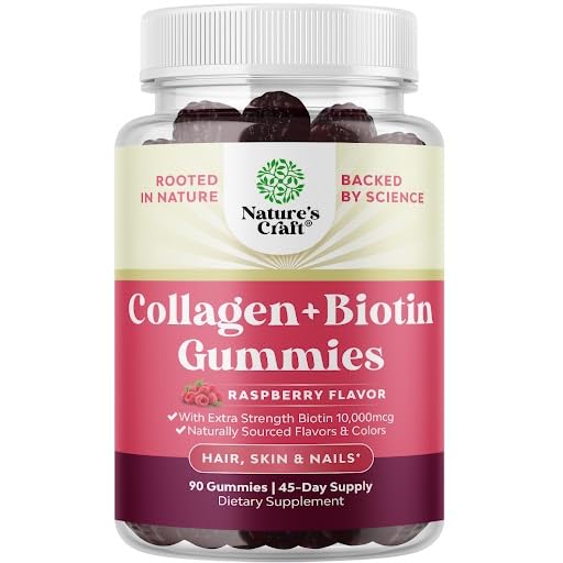 Kadınlar için Saç Ciltleri ve Çığlar - Kadınlar için Ekstra Güç Biyotin ve Collagen Gummies - Non-GMO Kosher Marine Collagen Biotin 10000mcg per serve (45 Days)