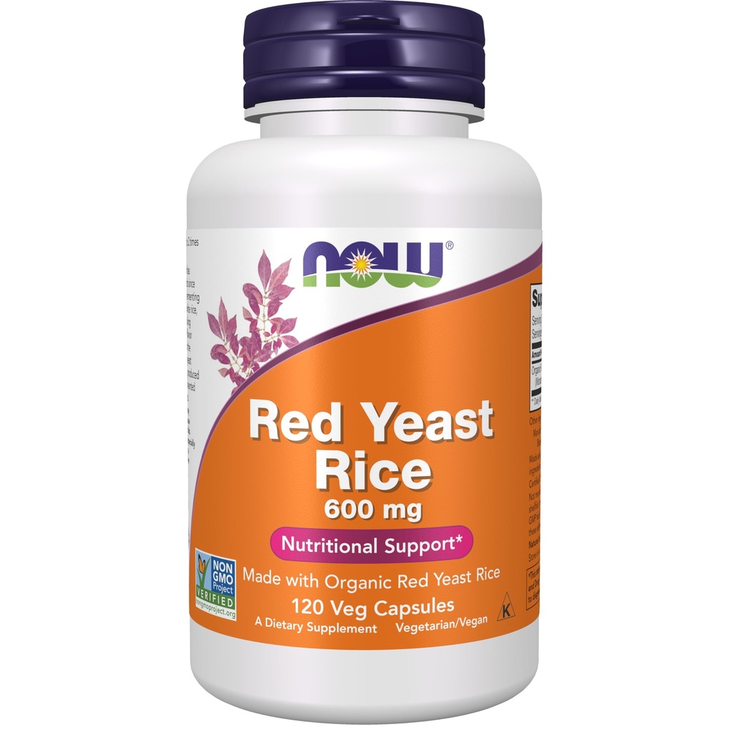 NOW Συμπληρώματα, Red Yeast Rice 600 mg, Made with Organic Red Yeast Rice, 120 Veg Capsules