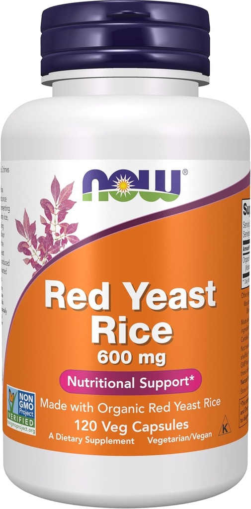 NOW Supplements, Red Yeast Rice 600 mg, Made with Organic Red Yeast Rice, 120 Veg Capsules