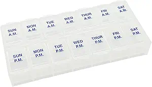 Ezy Do Weekly 7-Day AM/PM Pill Organizer, Vitamin Case and Medicine Box, Medium Karşılaştırmalı Dosing, Natural Color Design, Easy-Open Lids, Portable and Perfect for Home or Travel Use