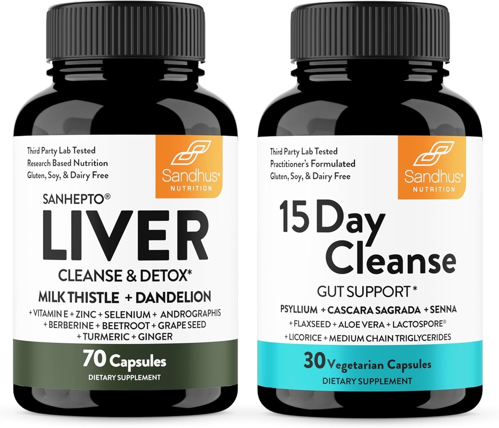 Sandhu's Liver Renew Cleanse Detox Support & 15 Day Gut Cleanse Support Supplement for Women & Men