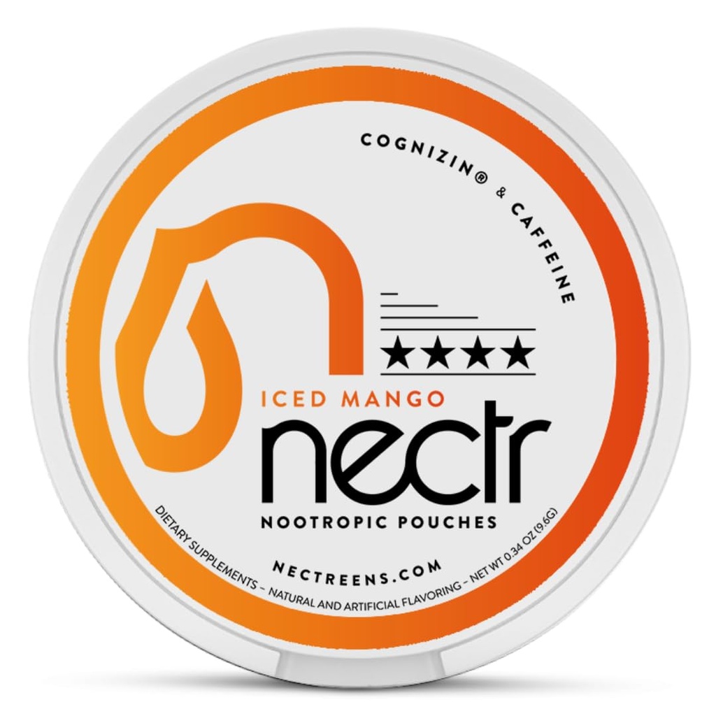 Nectr Enerji Nootropic Pouches – Buzlu Mango Flavored, Cog Browser® Citicoline ile Caffeine Pouches. Sugar-Free Brain Treats. Smooth, Sustained Focus & Energy Supplement - 16parçalık 1 Puck of 16