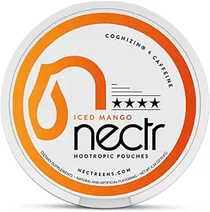 Nectr Enerji Nootropic Pouches – Buzlu Mango Flavored, Cog Browser® Citicoline ile Caffeine Pouches. Sugar-Free Brain Treats. Smooth, Sustained Focus & Energy Supplement - 16parçalık 1 Puck of 16