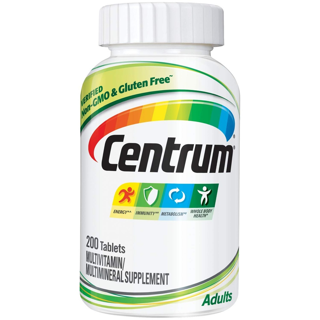 Centrum Yetişkin Multivitamin/Multimineral Supplement Antioksis, çinko, D3 ve B Vitaminleri, Gluten Free, Non-GMO Malzemeler - 200