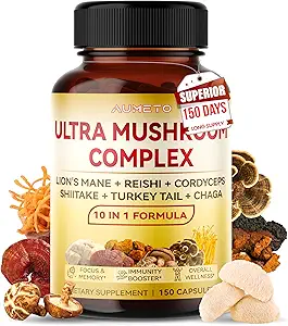 Ultra Mushroom Complex 10 in 1 Formula - with Lion's Mane Reishi Cordyceps Shiitake Turkey Tail Chaga (150 Count (Pack of 1))