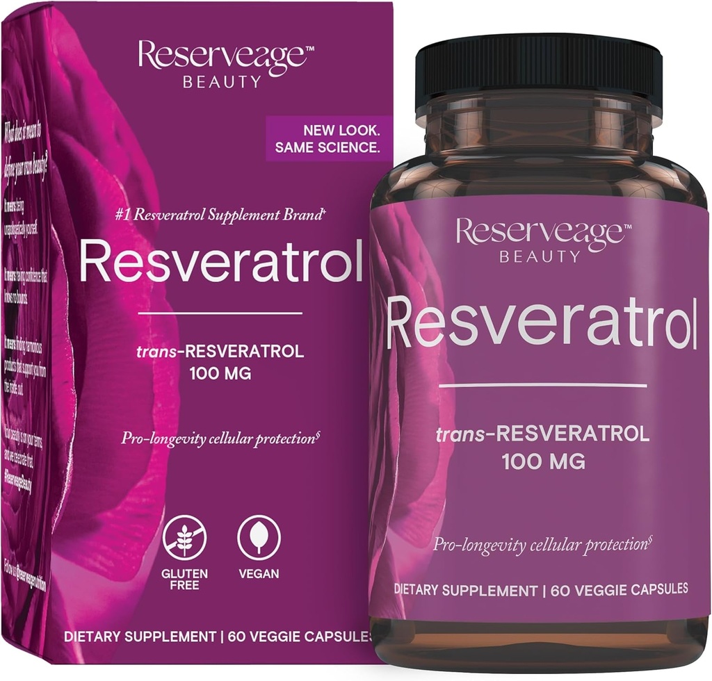 Reserveage Beauty, Resveratrol 100 mg, Antioksi Supplement for Heart and Cellular Health, Supports Health Aging and Immune System, Paleo, Chem, 60 Capsules (60 Hizmet)