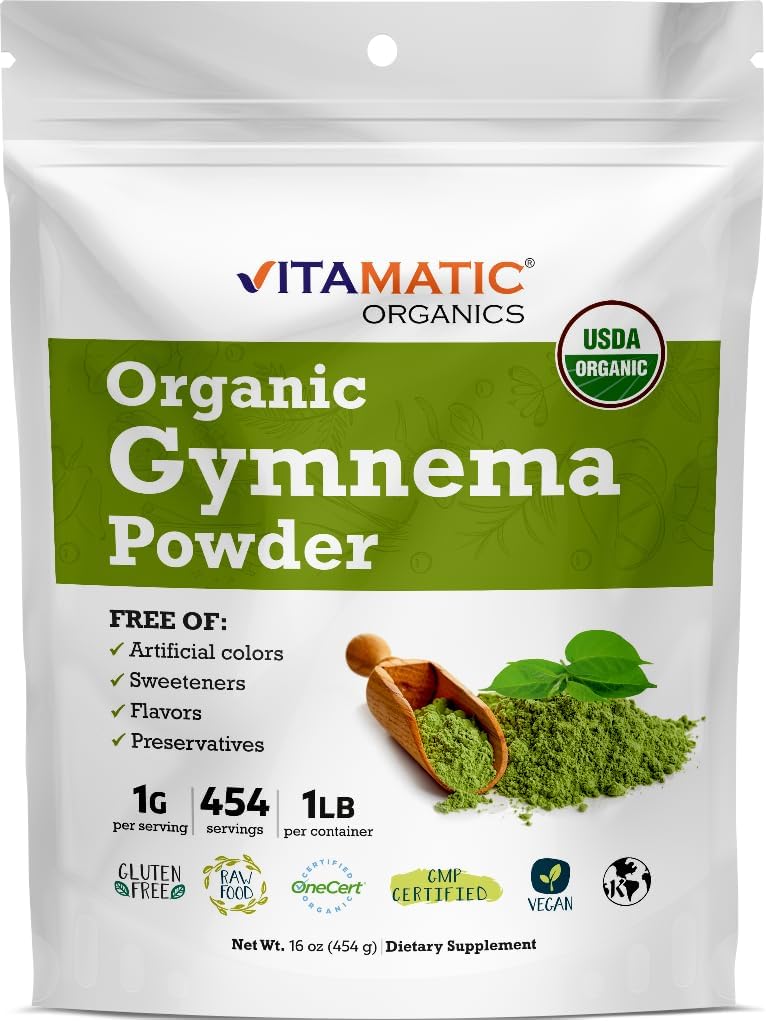Vitamatic Sertifikalı USDA Organik Gymnema Leaf Toz - 1 Pound (16 Ounces) - Genel Sağlık İçin Doğal Herbal Desteği