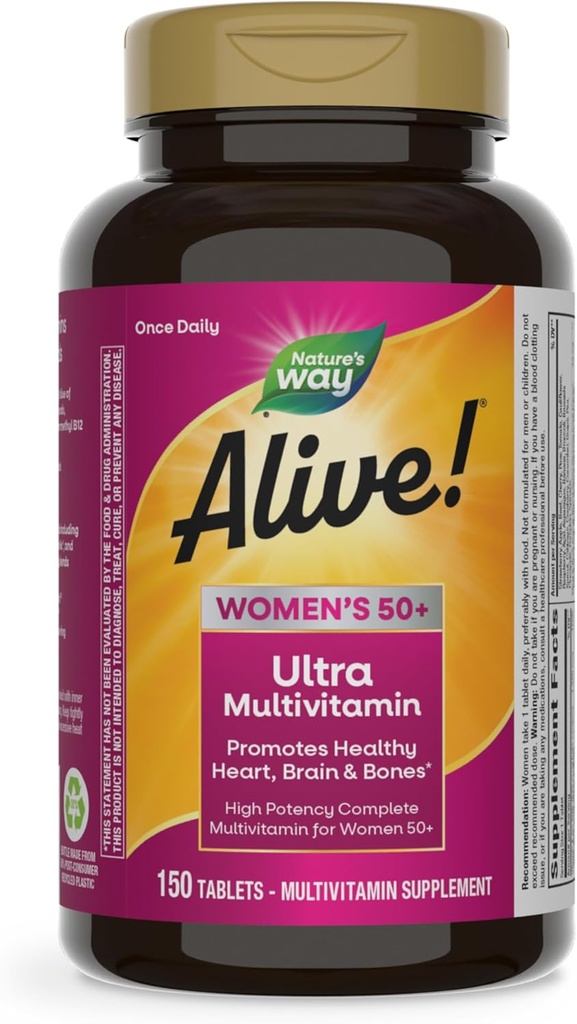 Doğanın Yolu Alive! Kadınlar için 50 Plus, Çokvitamin, Yüksek Potency Formula, Metilated B12, Gluten-Free, 150 Tabletler