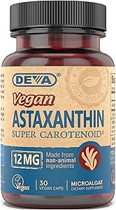 DEVA Beslenme Vitaminleri Astaxanthin 12 mg, Vegan, Haematococcus Pluvialis Microalgae, 30 Capsules, 1-Pack