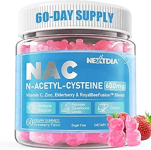 Çocuklar ve Yetişkinler için NAC Gummies, Chewable N-Acetyl Cysteine Supplement 600 mg 1000 mg w/Vitamin C, çinko, Antioksis & Immune Support, Lung & Liver Health, Sugar Free, 120 Ct