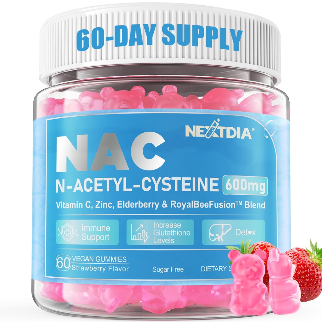 Sonrakidia NAC Gummies for Kids & Yetişkinler, Chewable N-Acetyl Cysteine Supplement 600 mg 1000 mg w/Vitamin C, çinko, Antioksis & Immune Support, Lung & Liver Health, Sugar Free, 120 Ct