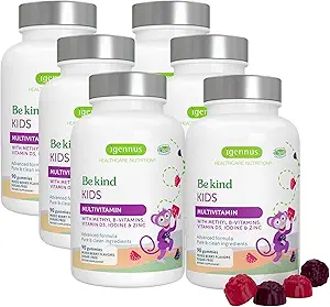 Igennus Metilated Kids Multivitamin Gummy, MTHFR, Yapay Tatlıcılar veya Flavors, Sugar Free, Age 4+, 90 Natural Berry Flavor Gummies from Fruit Toz, Non-GMO, Halal, Clean Label x6