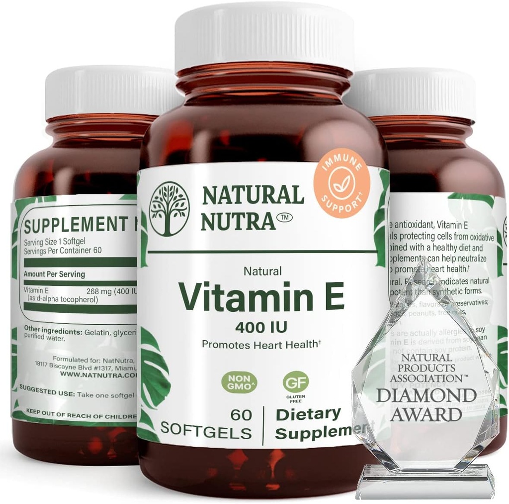 Doğal Nutra Vitamini E 400 IU Supplement, Enrich Health Nutrients, Cilt Sağlığını Geliştirmek, Saç ve Çiçek Büyümesini Destekleyin, Kalp Sağlığına Yardımcı Olmak ve Cilt Texture, 60 Yumuşak jeller