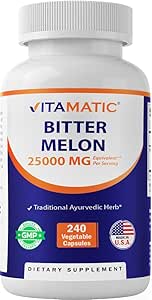 Vitamatic Bitter Melon- 25000 mg Ισοδύναμο ανά υπηρεσία (από 25:1 Extract 1000 mg)- 240 κάψουλες χορτοφάγων, και συμπυκνωμένο 25X Ικανότητα 100% Χορτοφαγική, Όλα-Φυσικά και Μη-ΓΤΟ