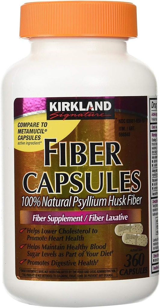 Fiber Capsules Kirkland Therapy for Regularity/Fiber Supplement, 360 capsules - Compare to the Active Ingredient in Metamucil Capsules