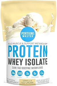 Portions Master CFM Whey Isolate Protein Powder, 2 LB, 23g Low Carb, Low Fat, Cold-Processed, Fast Absorbing, Muscle Growth & Recovery Support (Vanilla Ice Cream)