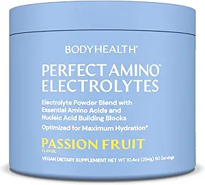 BodyHealth PerfectAmino Ηλεκτρολυτές σκόνη Όχι Ζάχαρη, Ενυδατική νηστεία Κετό Μηδέν Ζάχαρη Ηλεκτρολυτές Ποτό Μίγμα με Ίχνη Ορυκτά - Πάθος Φρούτα - 60 Μερίδες