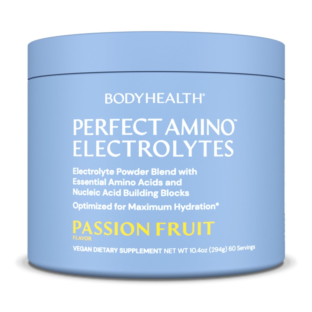BodyHealth PerfectAmino Ηλεκτρολυτές σκόνη Όχι Ζάχαρη, Ενυδατική νηστεία Κετό Μηδέν Ζάχαρη Ηλεκτρολυτές Ποτό Μίγμα με Ίχνη Ορυκτά - Πάθος Φρούτα - 60 Μερίδες