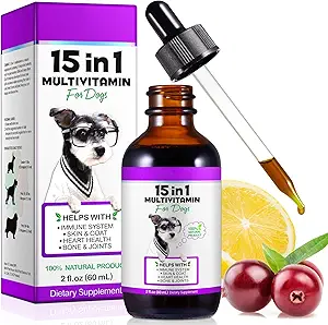 Köpek Multivitamin,15 1 Dog Multivitamin Liquid Drops Supplements, Dog Vitamins for Heart Health, Bones, Joint, Skin & Coat, Bladder, Immune System Support 60 ml