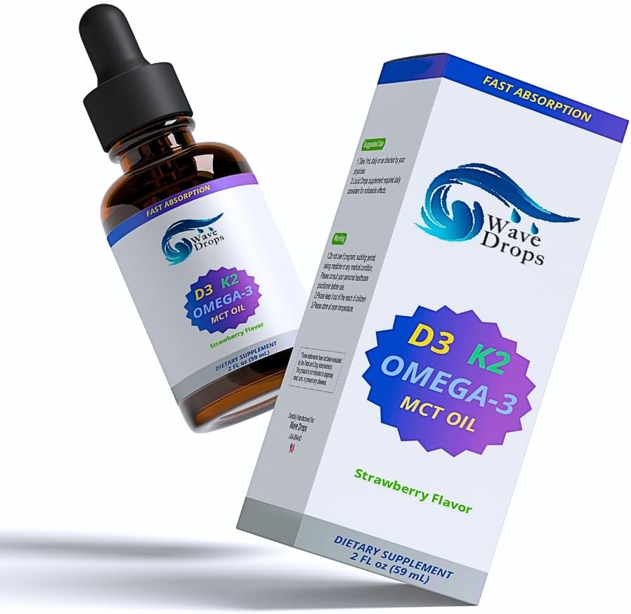 En Güçlü Vitamin D3 & K2 + MCT Petrol ve Omega 3: Immune System için sıvı damlalar, Beyin Fonksiyonlu ve Enerji (No Fillers, Non-GMO, 2 Fl Oz)