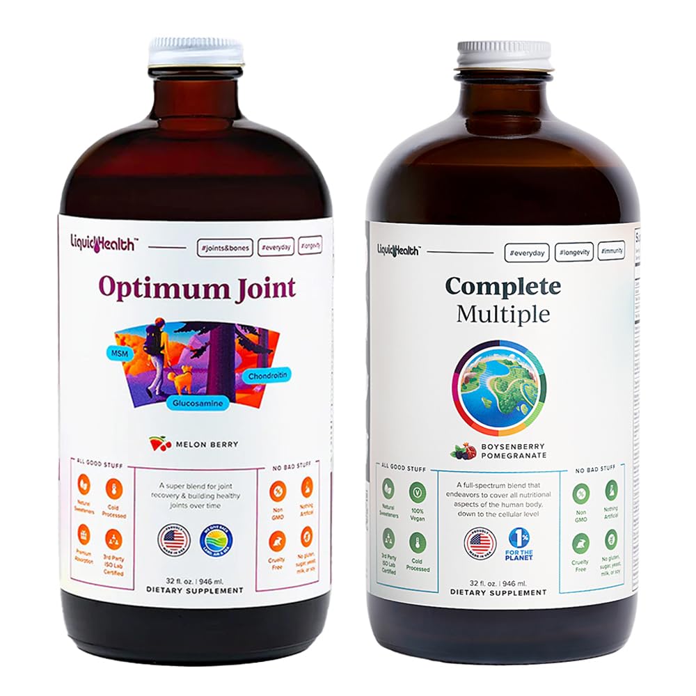 LIQUIDHEALTH Optimum Ortak Glucosamin Chondroitin Supplement & Complete multiple Daily Multivitamin Sche for Men & Women - Immune Support, Bone Joint Health, Whole Foods - USA Made, Vegan, Non-GMO