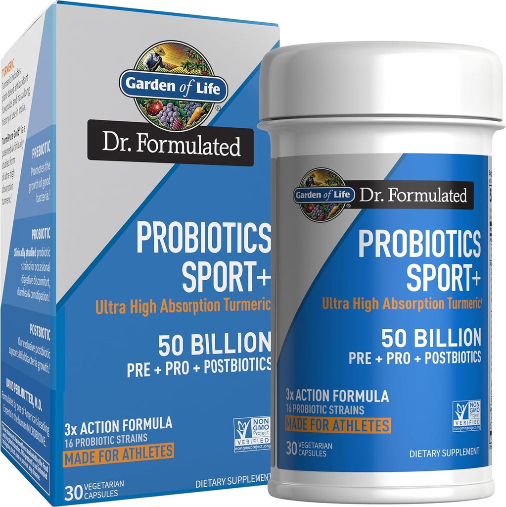 Life Dr Formulated Sport Probiyotiks Digestive Supplement, Organic Prebiyotiks for Women & Men Athletes, Klinik olarak Studied Turmeric Curcumin, 50 Milyar CFU, Gut Health, Acidofilius, 30ct