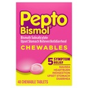 Pepto Bismol Μασώμενα δισκία για Ναυτία, Έγκαυμα καρδιάς, Δυσπεψία, Αναταραχή στομάχου και Διάρροια - 5 Symptom Fast Relief, Original Flavor, 48 ct