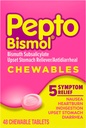Pepto Bismol Μασώμενα δισκία για Ναυτία, Έγκαυμα καρδιάς, Δυσπεψία, Αναταραχή στομάχου και Διάρροια - 5 Symptom Fast Relief, Original Flavor, 48 ct