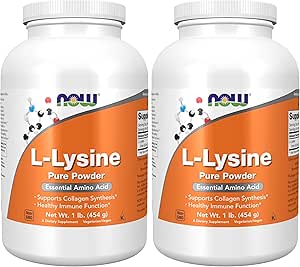 NOW Συμπληρώματα, L-Lysine (L-Lysine Hydrochloride) σκόνη, υποστηρίζει σύνθεση κολλαγόνου*, Amino Acid, 1-Pound (Pack of 2)