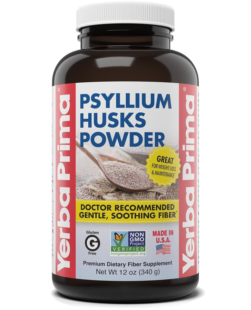 Yerba Prima Psyllium Husks Fiber Toz, 12 Ounce - Doğal Fiber Supplement - Kolon Temiz - Gut Health - Vegan, Non-GMO, Gluten Free
