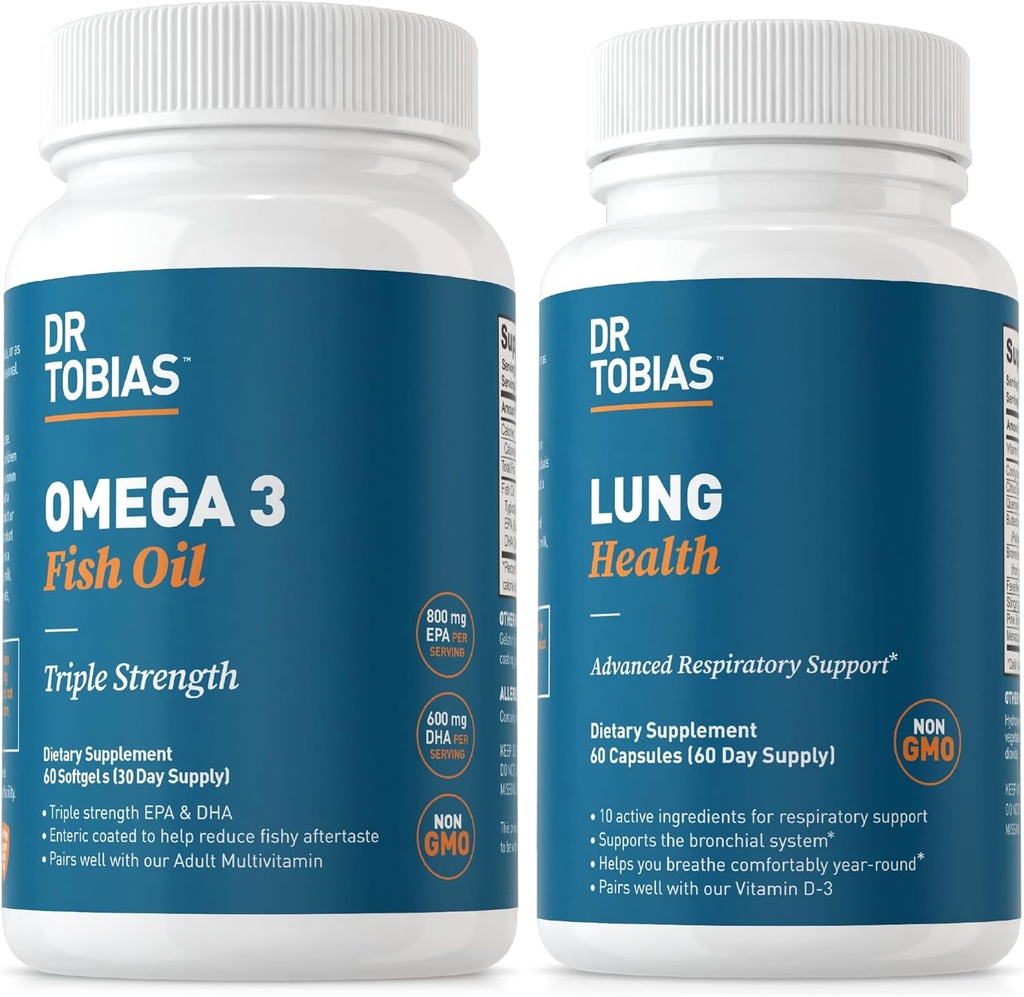 Dr. Tobias Omega 3 Fish Oil & Lung Health Supplements for Heart, Brain & Immune Support, Lung Cleanse & Detox Formula for Bronchial & αναπνευστικό σύστημα, 60 κάψουλες