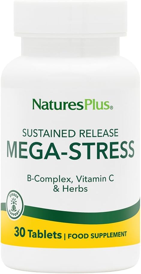 Natures Plus Mega Complex, Sustained Release - 30 Vegetarian Tablets - B Complex, Vitamin C Supplement, Chamomile & Herbs - Gluten-Free - 30 Servings
