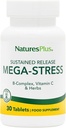 Natures Plus Mega Complex, Content Release - 30 χορτοφαγικά δισκία - B Complex, Συμπλήρωμα βιταμίνης C, Χαμομήλι & Βότανα - Χωρίς γλουτένη - 30 Σερβιέτες