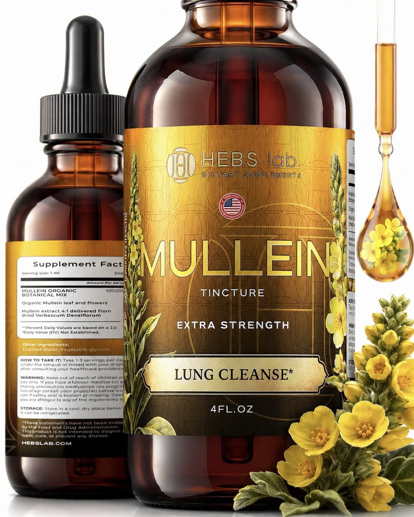 Lung Cleanse ve Health için Mullein Broşürü - ABD'de yapılan Mullein Drops - Lung Support Supplement - Herbal Respiratory Support - Mullein Extract Tincture 4 Fl Oz